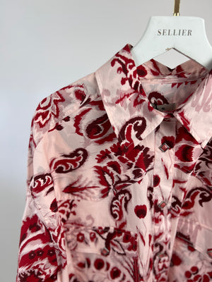 Etro Pink and Red Paisley Printed Long Sleeve Shirt IT 42 (UK 12)