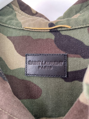 Saint Laurent Khaki Camouflage Jacket with Patch Detailing Size S (UK 8)