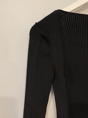 Jacquemus Black Knitted Long-Sleeve Playsuit with Low Back and Gold Zip Detail Size FR 36 (UK 8)