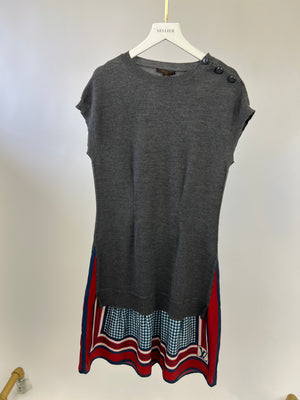 Louis Vuitton Grey Wool and Mini Dress with Blue, Red and White Printed Skirt Size S (UK 8)