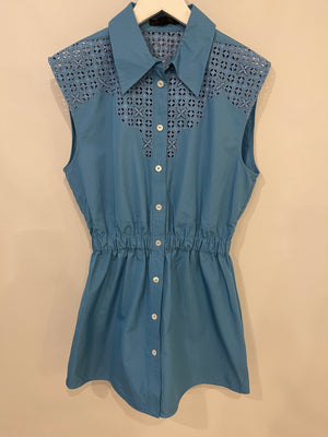 Louis Vuitton Blue Mini Sleeveless Dress with Perforated Monogram Details Size FR 38 (UK 10)