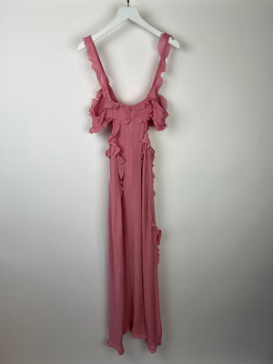 Acne Studios Pink Crinkled Chiffon Mini Dress With Cut Out 
Frill Detail FR 38 (UK 10)