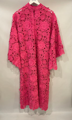 La Vie Pink Crochet Long-Sleeve Maxi Dress Size FR 40-42 (UK 12-14)