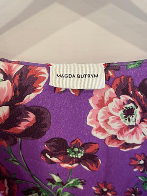 Magda Butrym Purple Floral Silk Mini Dress with Shoulder Pads Size FR 38 (UK 10)