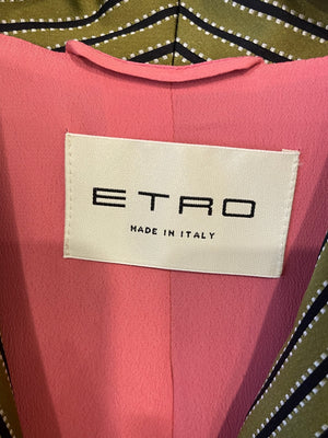 Etro Pink and Green Striped Silk Coat with Belt FR 38 (UK 10)