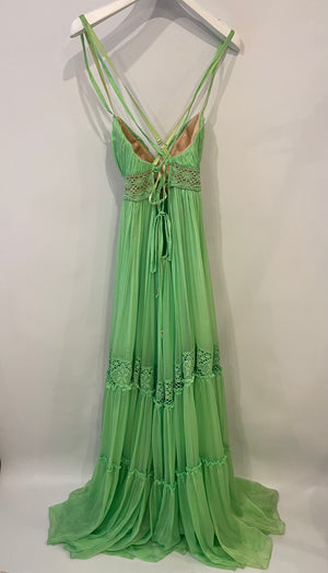 *GIANNI VERSACE ARCHIVE* Versace Vintage Green Maxi Sleeveless Dress 1969 with Crochet Detail Size IT 40 (UK 8)