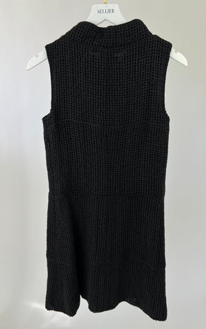 Chanel Black Crochet Sleeveless Dress with Pearl Button Detail Size FR 36 (UK 8)