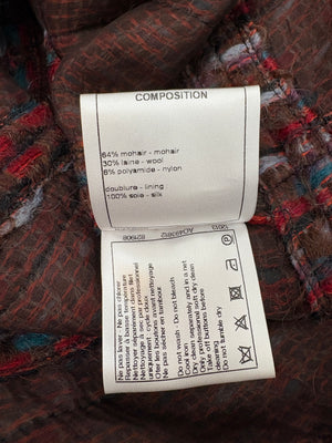 Chanel 16P Mohair Red 
Blue Tweed Gilet Jacket With Bronze Button Detail Size FR 36 (UK 8)