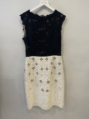 Oscar De La Renta Black and White Embellished Tweed Midi Dress Size US 8 (UK 12)