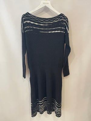 M Missoni Black and White Striped Wool Knit Midi Dress IT 44 (UK 12)