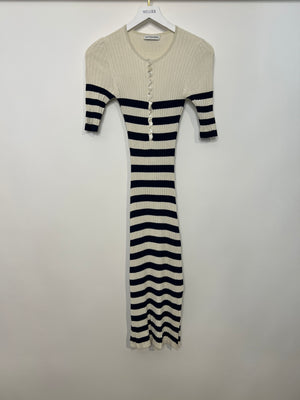 Altuzarra Cream 
Blue Midi Ribbed Dress with Buttons Detail Size XS (UK 6 - 8)