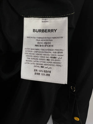 Burberry Black Satin Shirt with Gold Chain Embellishment on the Chest Pockets and Yellow Buttons Size UK 4