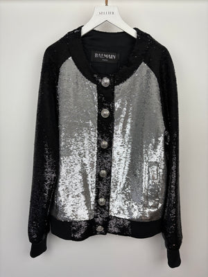 Balmain Black Sequin Panelled Bomber Jacket Size FR 38 (UK 10)