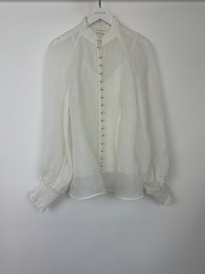 Zimmermann White Linen Blouse with Pearl Button Detail Size 0 (UK 8)