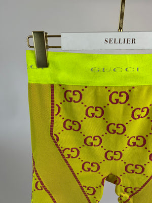 Gucci Neon Yellow Interlocking G Jacquard Cycling Shorts Size S (UK 8) RRP £466