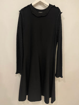 Chanel Black Long Sleeve Cashmere Midi Dress with Silver Logo Button Details Size FR 42 (UK 14)