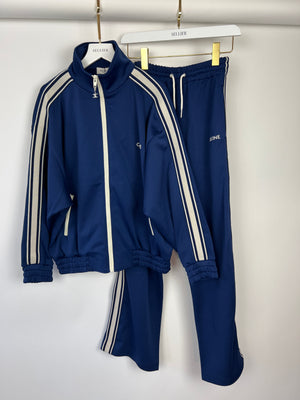 Celine Blue Two-Piece Tracksuit Set with Logo and Stripe Trim Size XS/S (UK 6/8)