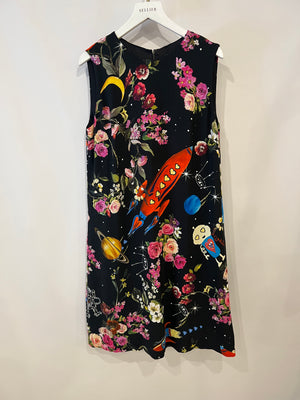 Dolce 
Gabbana Black Silk Sleeveless Dress with Floral Prints Size IT 40 (UK 8)