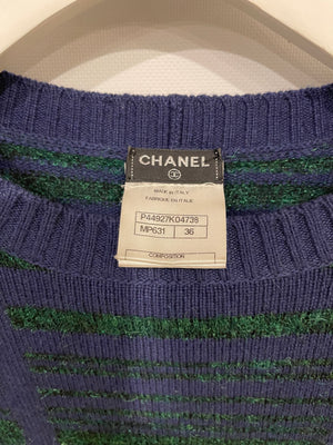 Chanel Navy Cashmere Long-Sleeve Jumper with Green Sequin Embellishments Size FR 36 (UK 8)