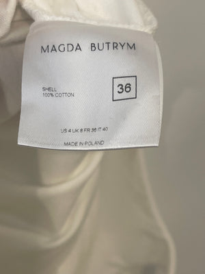 Magda Butrym White Long-Sleeve Bodysuit with Belt Detail Size FR 36 (UK 8)