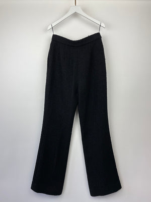 Chanel Straight Leg Black Tweed Trousers With CC Logo Button Detail Size FR 38 (UK 10)