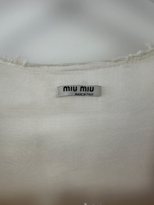 *HOT* Miu Miu Cream Cropped Frayed Cotton Peplum Top Size IT 36 (UK 4)