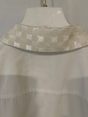 Louis Vuitton White Long-Sleeve Shirt with Sequin Damier Collar Size FR 42 (UK 14)