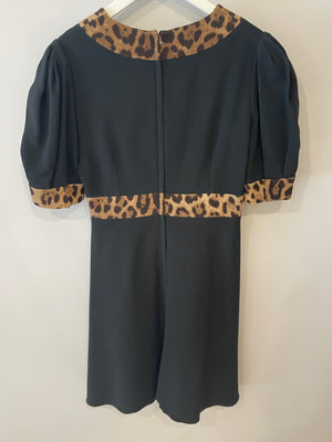 Dolce 
Gabbana Black and Leopard Short-Sleeve Mini Dress Size IT 42 (UK 10)