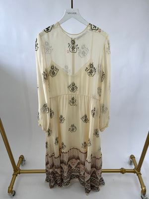 Christian Dior Ivory Printed Long Sleeve Maxi Dress FR 40 (UK 12)