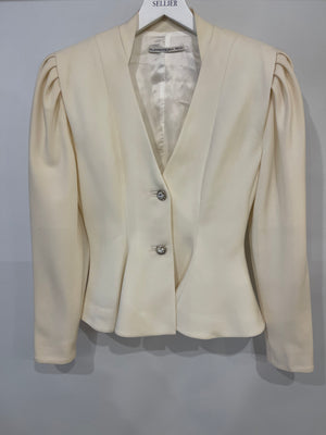 Alessandra Rich Cream Jacket and Midi Skirt Set with Crystal Buttons Size IT 38 (UK 6)