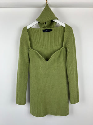 Arch4 Green Cashmere Jumper with Detachable Neck Scarf Size L (UK 14)