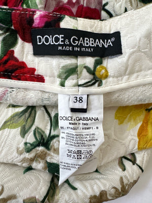 Dolce 
Gabbana White Jacquard High-Waist Shorts with Multicolour Floral Detail Size IT 38 (UK 6)