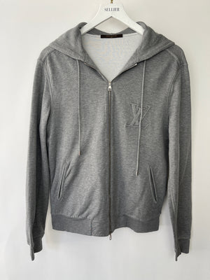 Louis Vuitton Menswear Grey Jersey Long Sleeve Zip Hoodie with Stitched Logo Size S (UK 36-38)