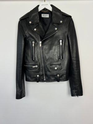 Saint Laurent Black Leather Biker Jacket Size FR 36 (UK 4)