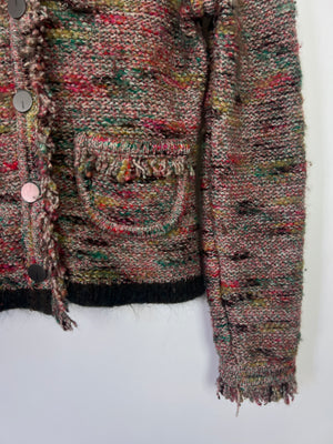 Chanel 99A Pink Multi-Colour Cardigan with Fringed Edge and Pocket Detail Size FR 40 (UK 12)