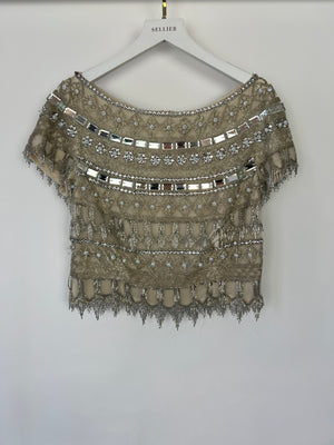 Naeem Khan Embellished Silver Cropped Sleeveless Top Size US 4 (UK 6)