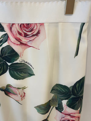 Dolce 
Gabbana Cream Midi Silk Floral Skirt Size IT 44 (UK 12)