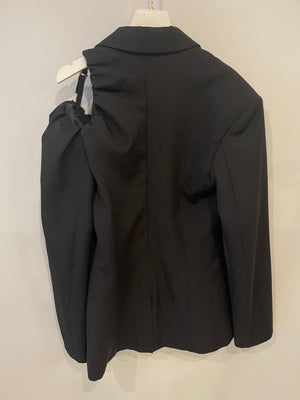 Jacquemus Black Le Chouchou Tailored Asymmetric Blazer with Shoulder Detail FR 36 (UK 8)