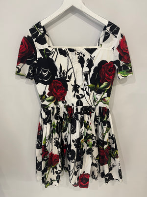 Dolce 
Gabbana White and Black Rose Printed Mini Dress Size IT 44 (UK 12)