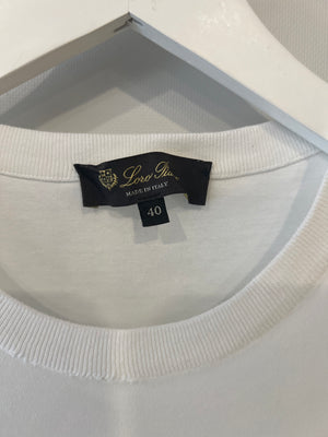 Loro Piana White T-Shirt with Logo Embroidery Detail Size IT 40 (UK 8) RRP £400