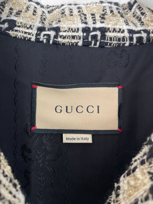 Gucci Gold, Black Jacquard Tweed Jacket with GG Logo Detail IT 40 (UK 8)