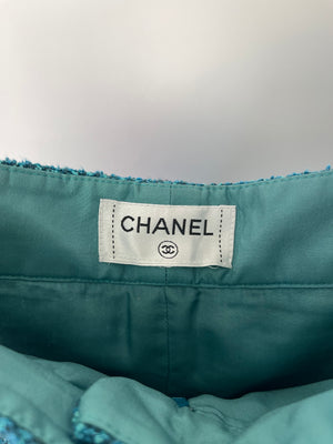 Chanel Turquoise Tweed Shorts with Denim Detail Size FR 38 (UK 10)