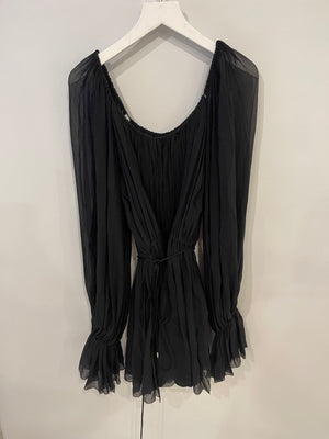 Mugler Black Off-Shoulder Silk Long-Sleeve Mini Dress Size FR 34 (UK 8)