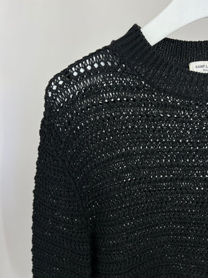 Saint Laurent Black Sheer Knitted Long-Sleeve Jumper Size S (UK 8)