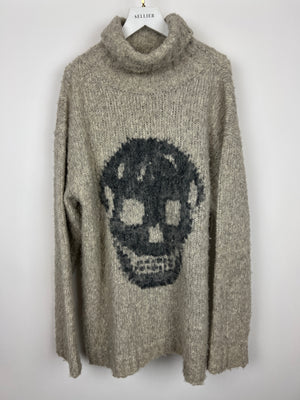 Alexander McQueen Beige Oversized High Neck Jumper with Skull Detail Size S (UK 8)