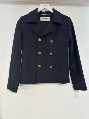 Saint Laurent Navy Double-Breasted Jacket with Gold Button Detail FR 34 (UK 6)