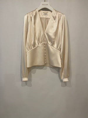 Saint Laurent Cream Silk Long Sleeve Blouse Size FR 42 (UK 14)