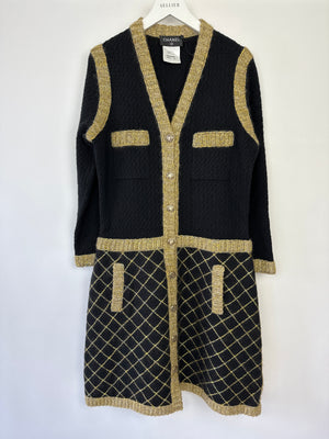 Chanel 15/A Black Long Sleeve Tweed Midi Dress Size FR 40 (UK 12)