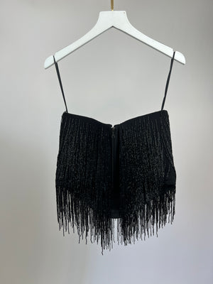 Rasario Black Strapless Bustier Top with Embellished Tassel Details Size IT 40 (UK 8)