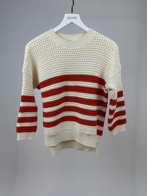 Gucci Cream Crewneck Knit Jumper with Orange Stripes XXS (UK 4)